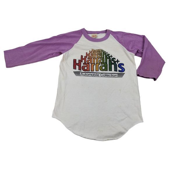 VTG Harrahs Automobile Collection Shirt Girls‎ Medium Baseball Logo 70s Youth - Picture 2 of 10